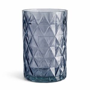 Smoky Blue Diamond Cut Glass Vase – Modern Geometric Decorative Vase (8” Tall)